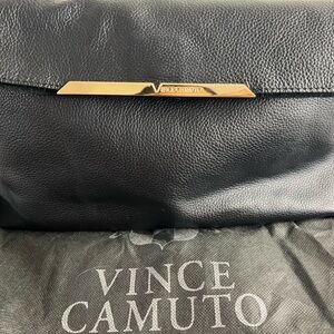 Vince Camuto Black Leather Bag with Gold Detail